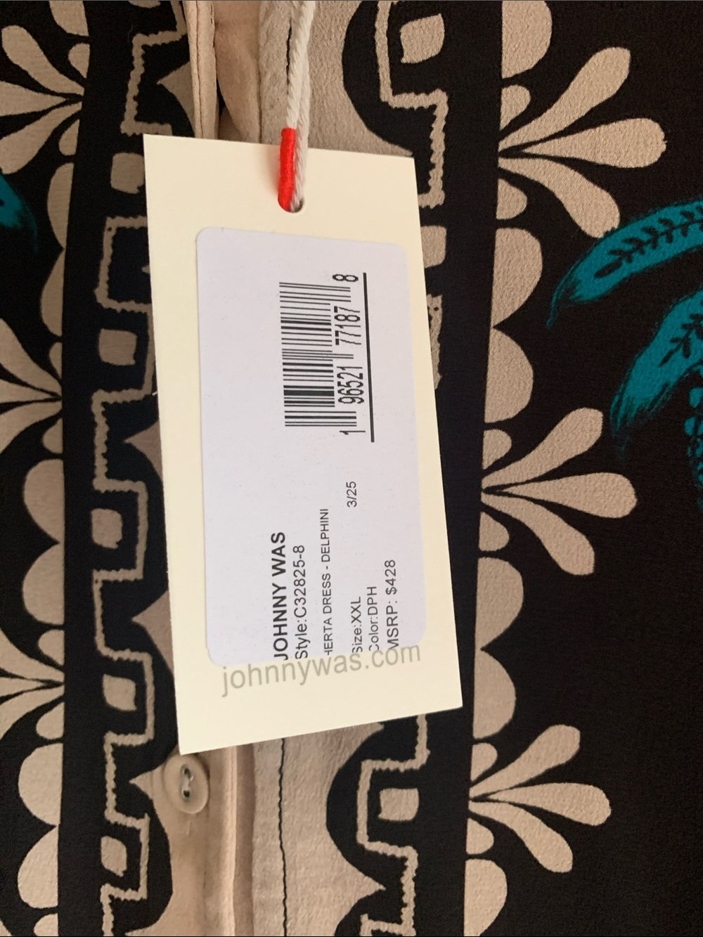 Johnny Was Teal, Black & Cream Embroidered Long Sleeve dress - Picture 3 of 8